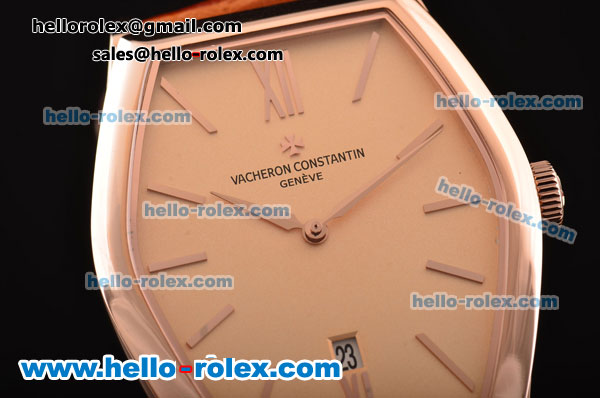 Vacheron Constantin Malte Japanese Miyota OS2035 Quartz Rose Gold Case with Brown Leather Strap and Pink Dial - Click Image to Close
